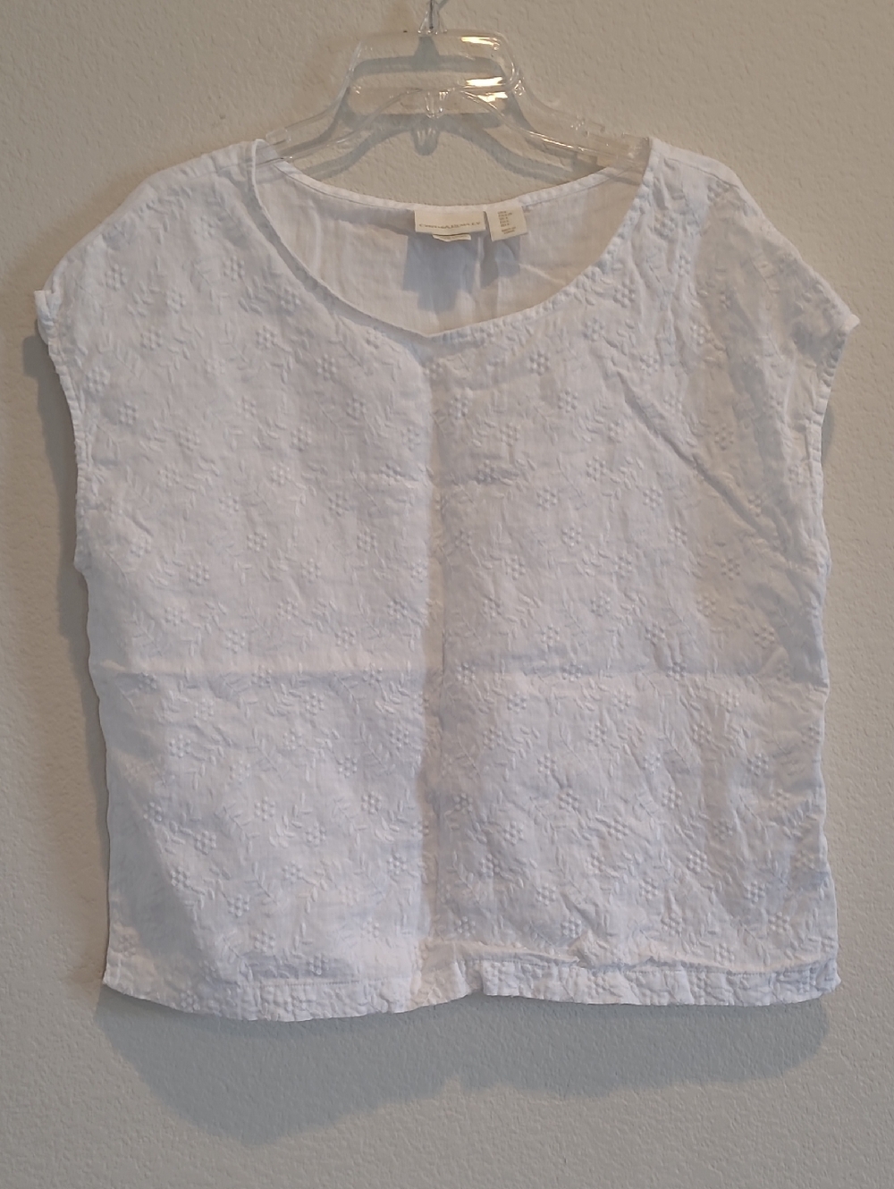 Cynthia Rowley White Linen Women's Short-Sleeve Textured Linen Top Size L